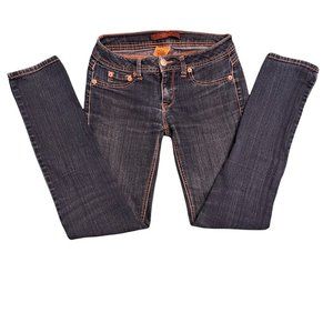 Domaine Brand Jeans Skinny Cut Mid Rise Dark Wash Mildly Distressed